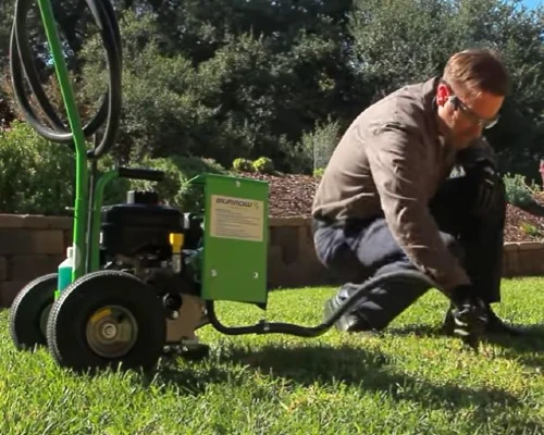 Pest control technician treating area affected by burrowing pests